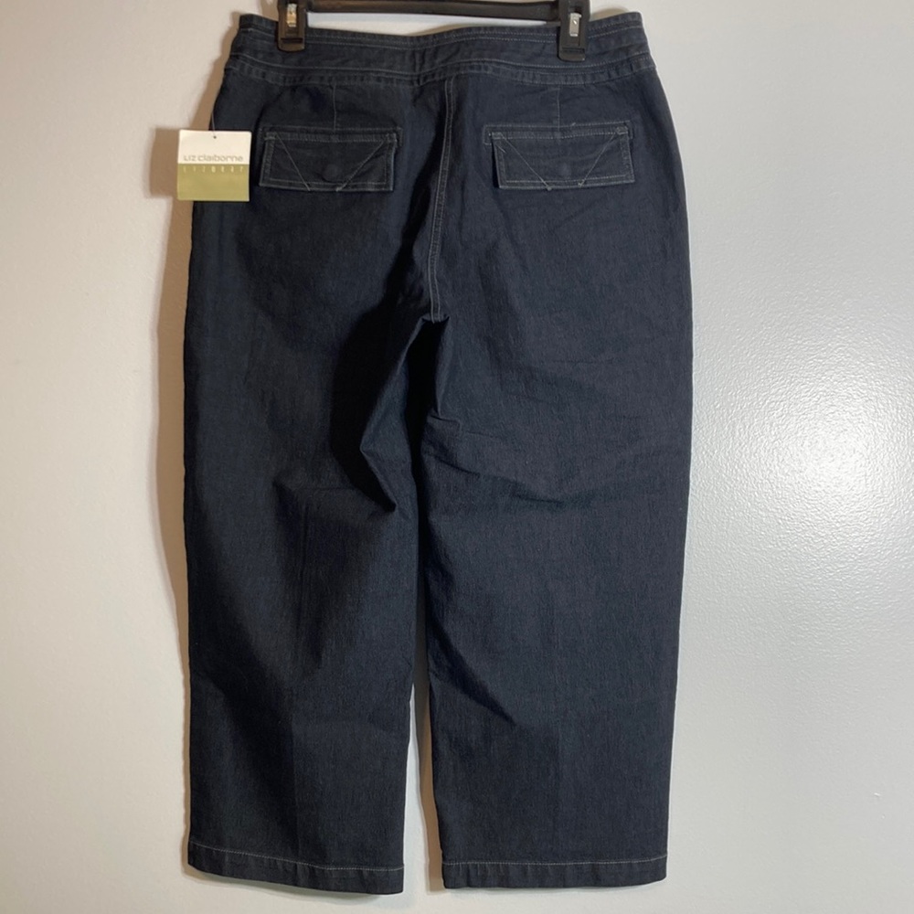 Liz Claiborne Lizwear Denim Cropped Pants Capri Women Size 8 Dark Wash NWT